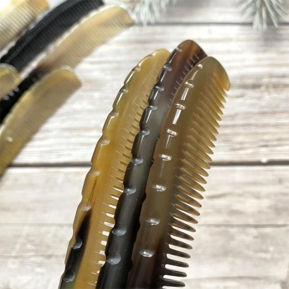Natural Buffalo Horn Massage Comb Smooth Anti-static Fine Teeth Hair Comb Relaxation Traditional Handicraft