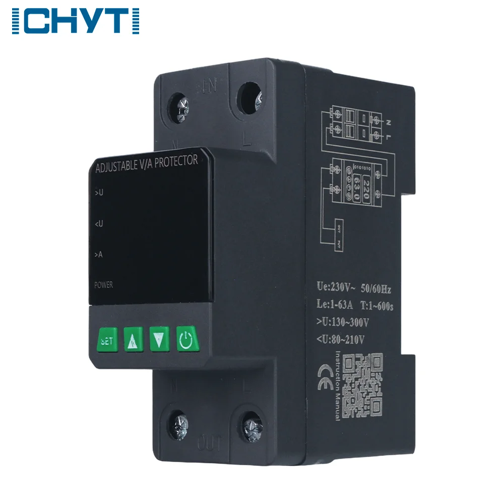 10 قطعة CHYT صنع النحاس 2P 63A قابل للتعديل الجهد حامي التتابع جودة عالية 110 فولت/220 فولت مرحلة واحدة الاسمي النحاس PC LCD ل S #6