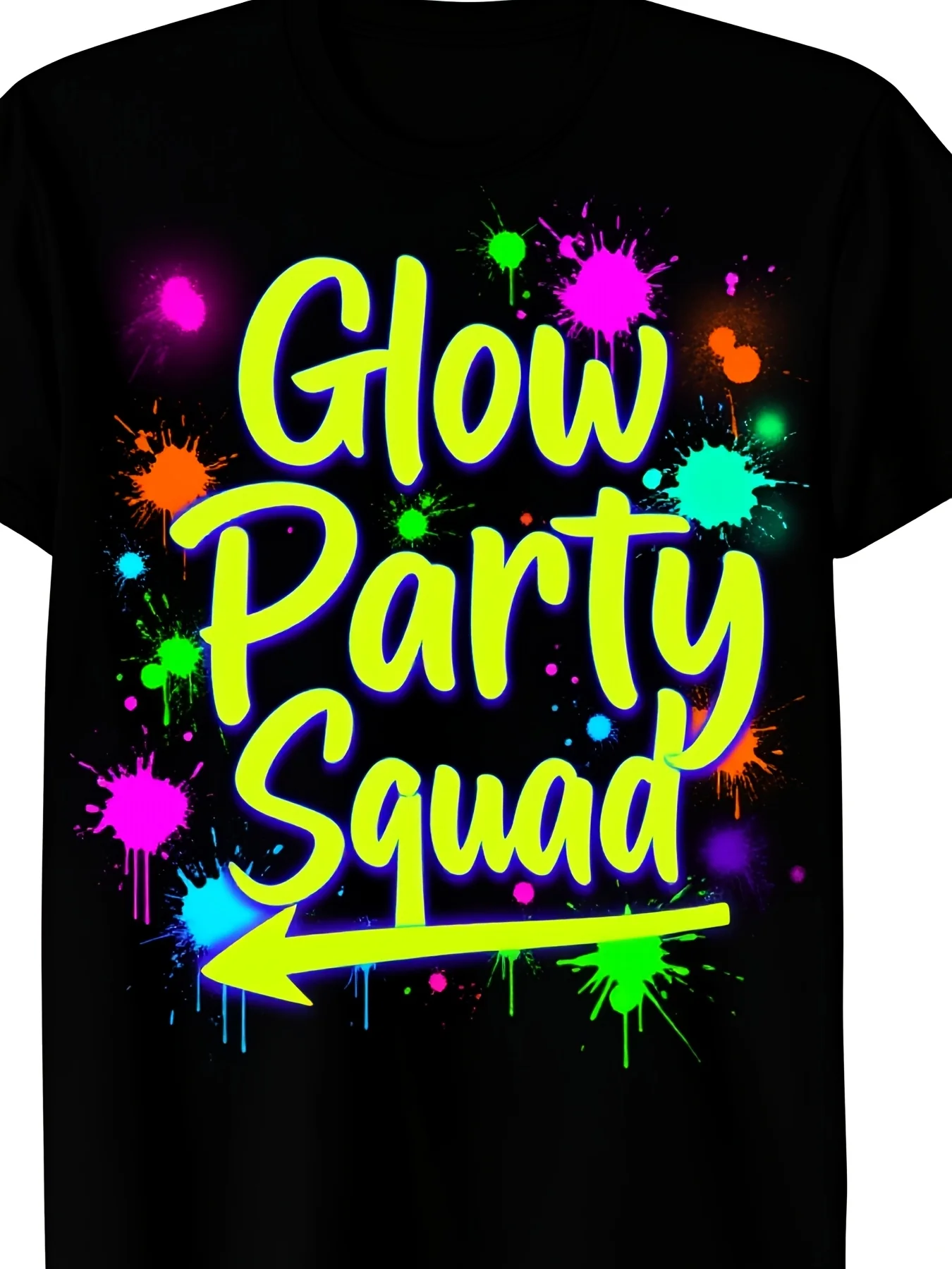 Glow Party Squad Glow-In-The-Dark Party T-Shirt Neon Glow-In-The-Dark Party Outfit Glow-In-The-Dark Party Costume Glow-In-The-Dark Party Decorations 2Pure Breathable Sweat-Wicking and Soft Suitable for Daily Commutes Lounging at Home and Casual Wear