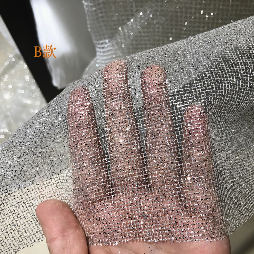 Rautenförmiges Mesh-Silber-Spr – Crystal Mesh Fabric Bewertung und Preis