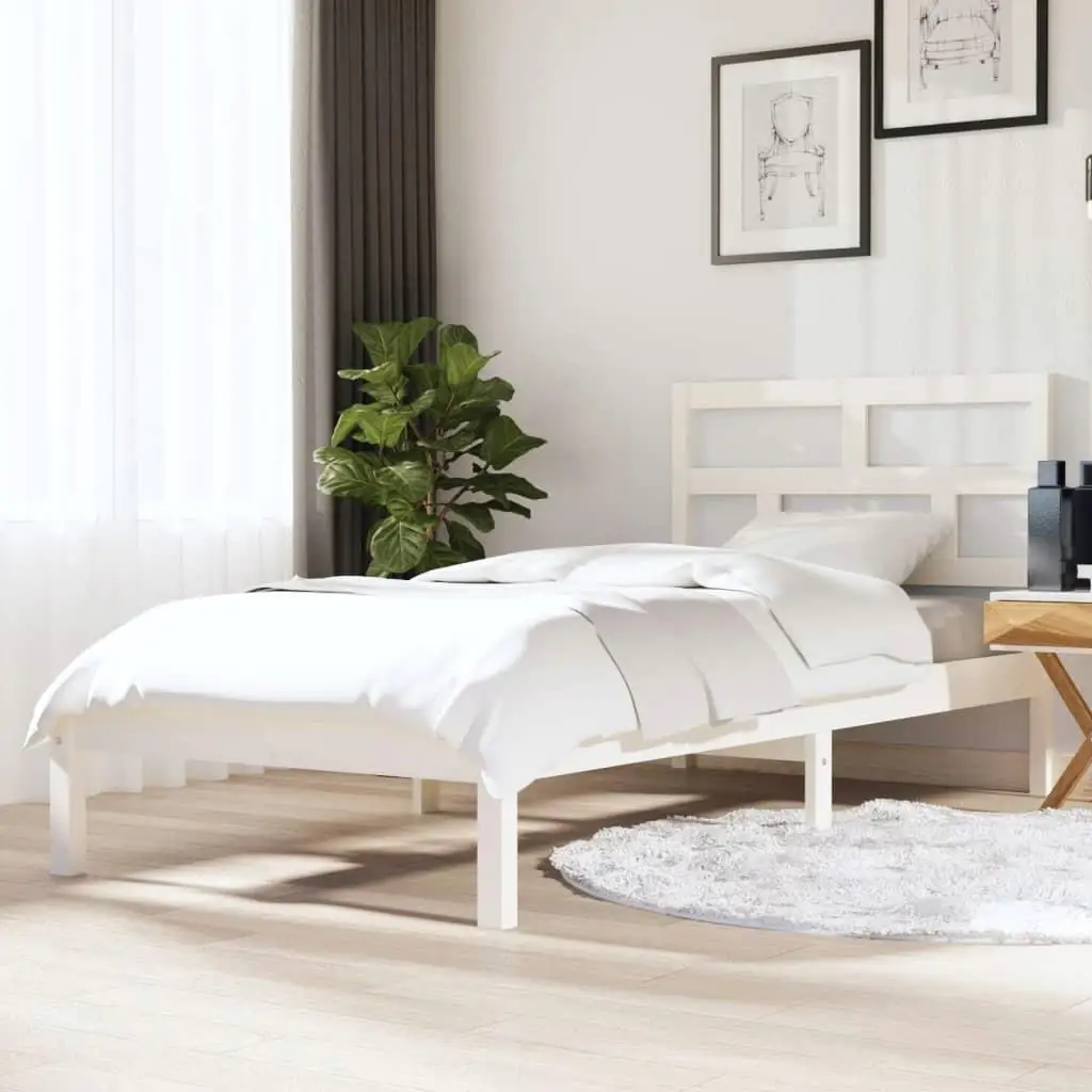 White Solid Wood Single Bed Frame - Mattress Not Included, Sturdy Design for Modern Bedrooms