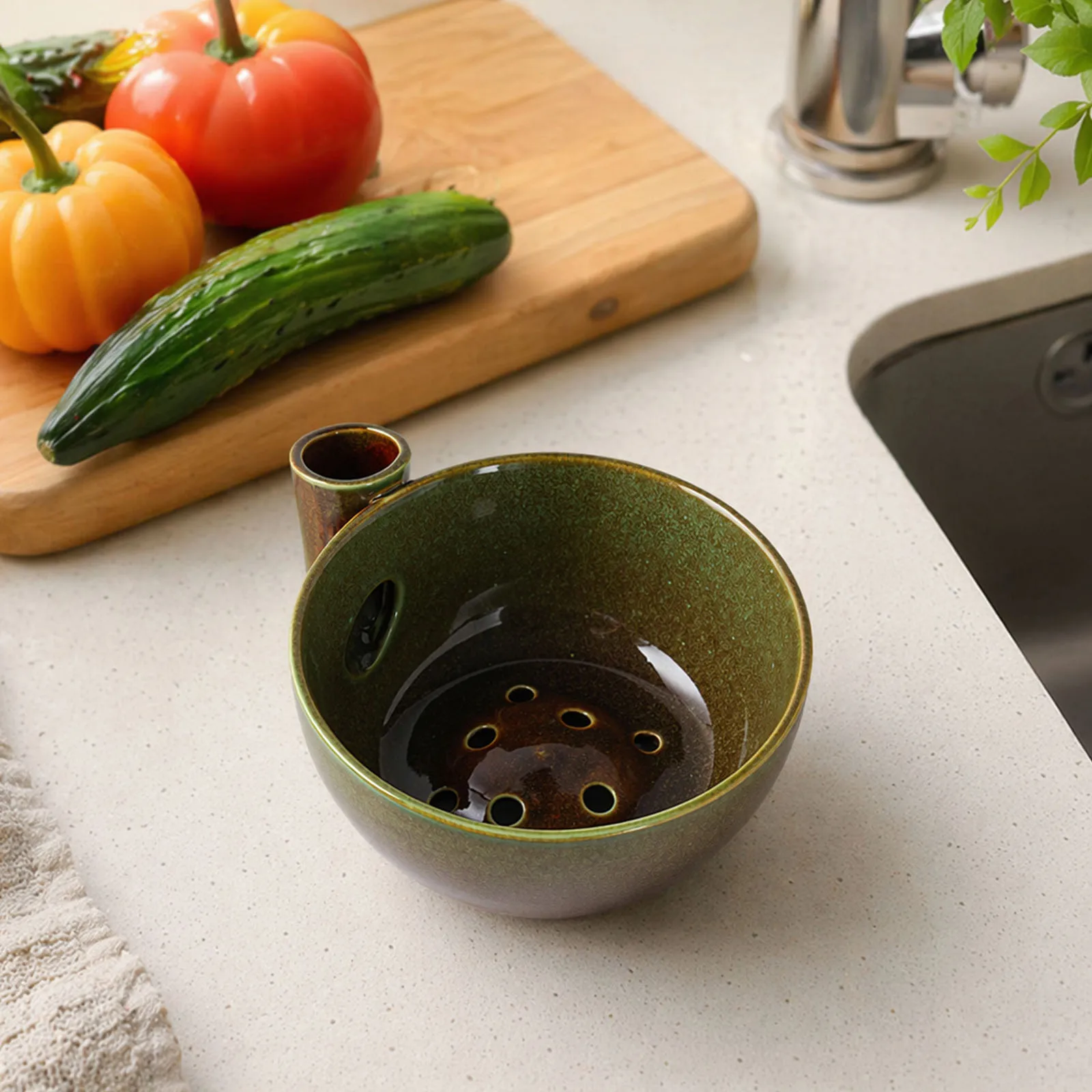 Ceramics Fruit Washer Spinner Handmade Vortex Berry Bowl Ceramics Fruits Washing Colander for Strawberries Blueberries Grapes - view 4