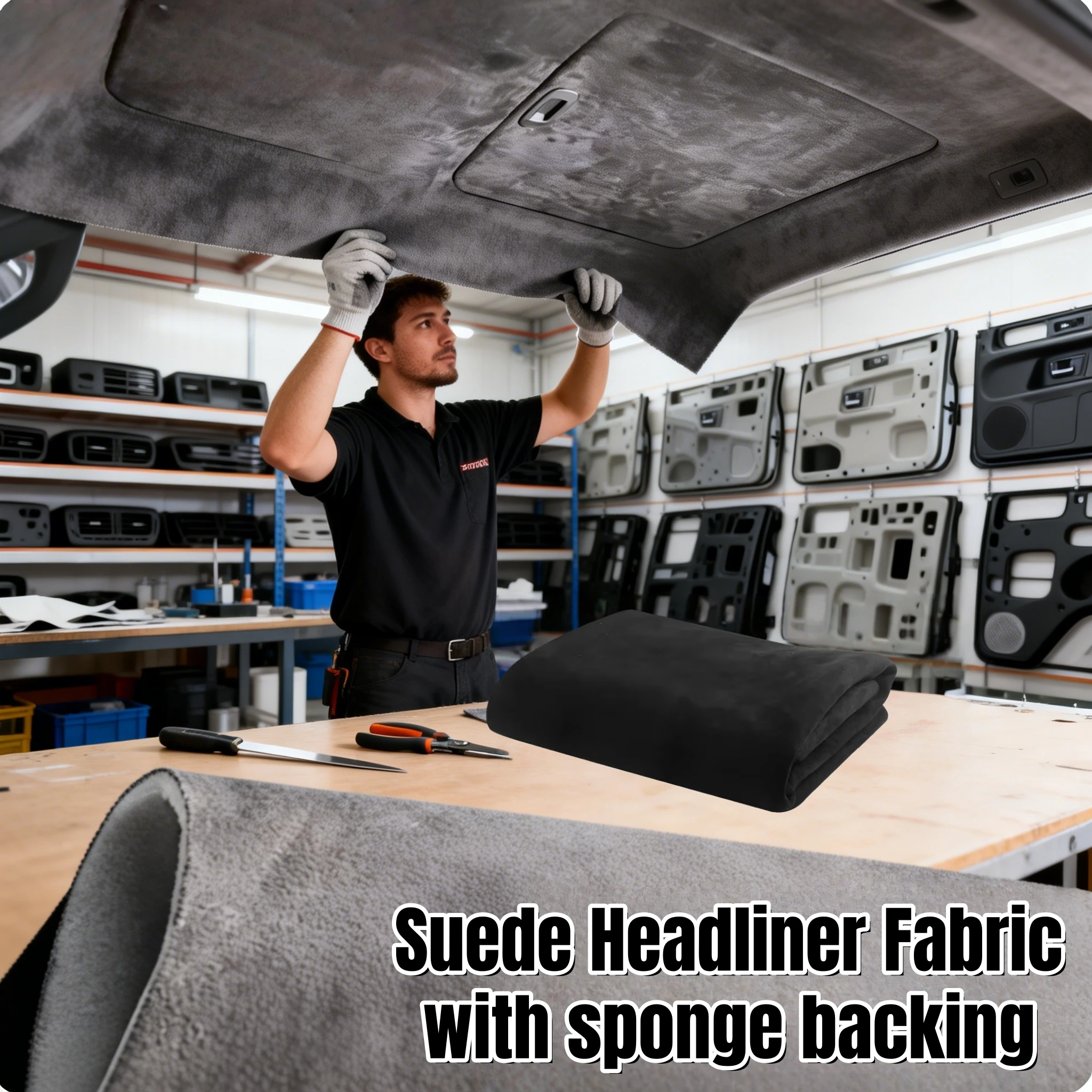 

Car Headliner Ceiling Lining Suede Fabric for Auto Upholstery Roof Repair Renovations DIY Interior Ceiling Fabrics Sponge Backed