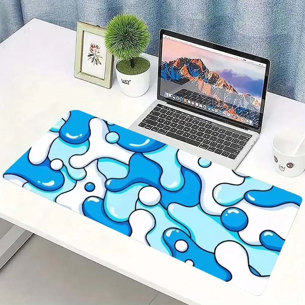 Large Gaming Mousepad Abstract Blue Fluid Art HD Print Non‑Slip Rubber Lock Edge Desk Mat for PC Laptop Office Desktop Decor