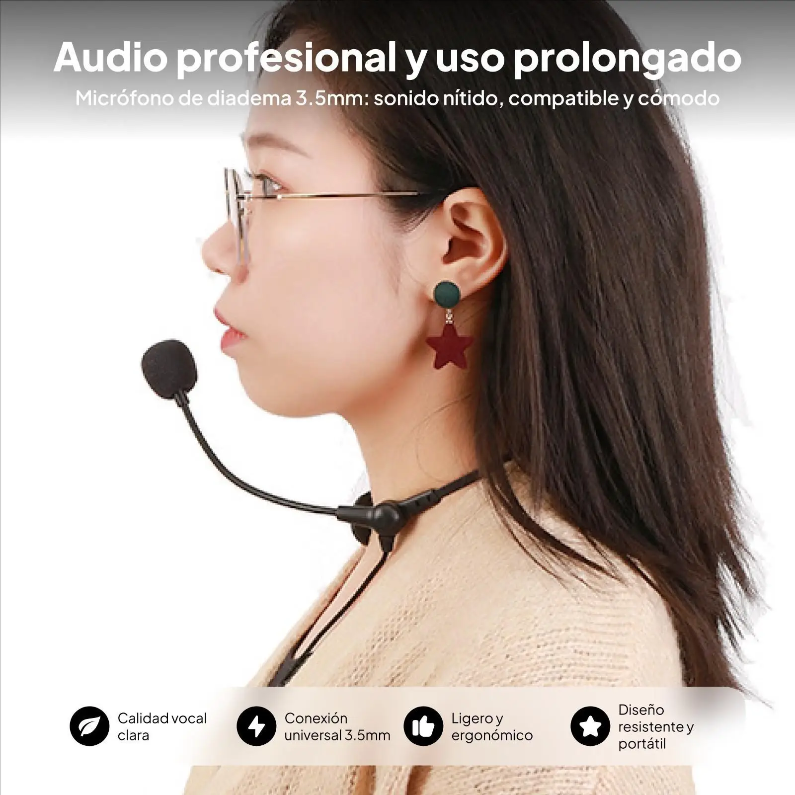 Professional Headworn Microphone Unidirectional Mini Headset Condenser Microphone for Fitness and Speech Applications