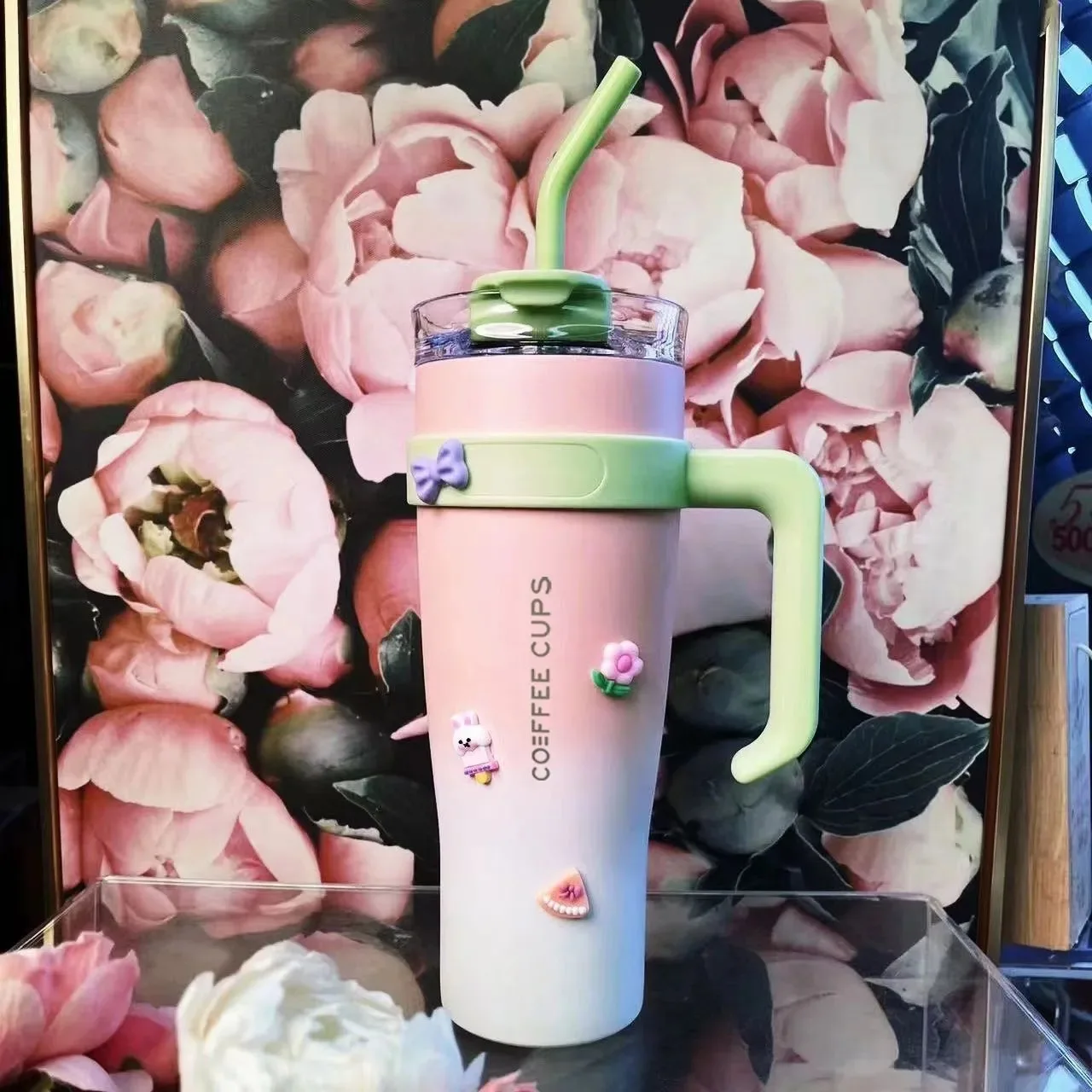 

2023 New 1250ml Thermal Cup With Lid Straw Handle Stainless Steel Vacuum Insulated Cold Hot Travel Thermos Water Bottle Car Cups