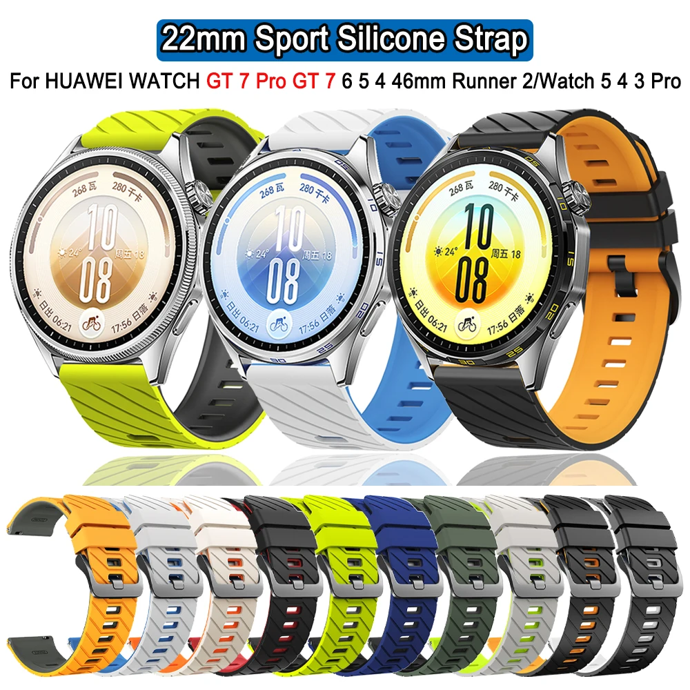 22mm Sport Silicone Strap for HUAWEI Watch GT 7 6 5 Pro 46mm  Runner 2 Band Watch 5/4/3 Pro Ultimate Replacement Bracelet Correa