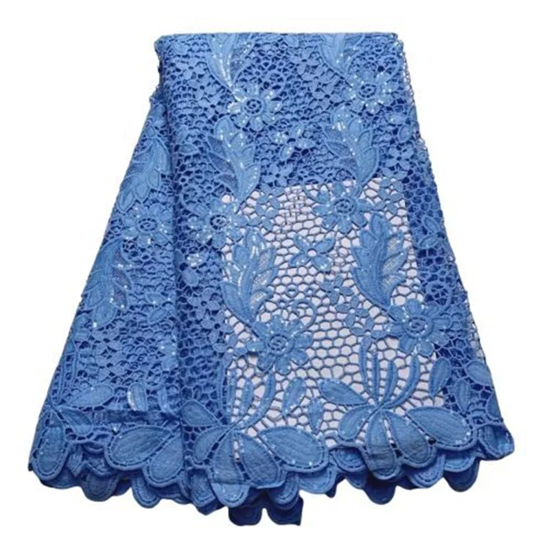 

Blue African Guipure Lace Water soluble Fabric 2023 High Quality Lace Nigerian Cord Lace Fabrics With Stones For Wedding Sewing