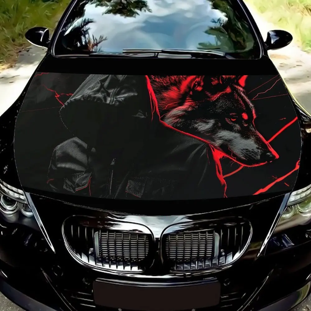 

Mysterious Man And Wolf Car Hood Wrap - PVC Decal Sticker For Trucks, Bonnets & Cars, Universal Fit, Stylish Graphic Design, Veh