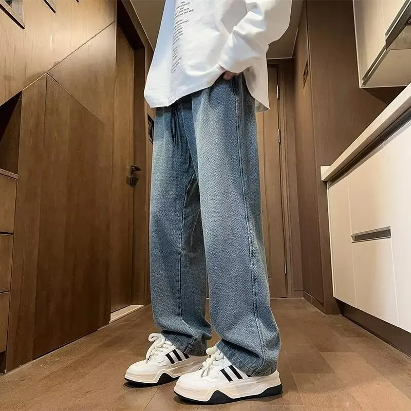 

Spring Autumn Large Size 300 Pou Japanese Sle Trendy Star Pattern Men's Casual Straight Leg Jeans Loose Long Pants