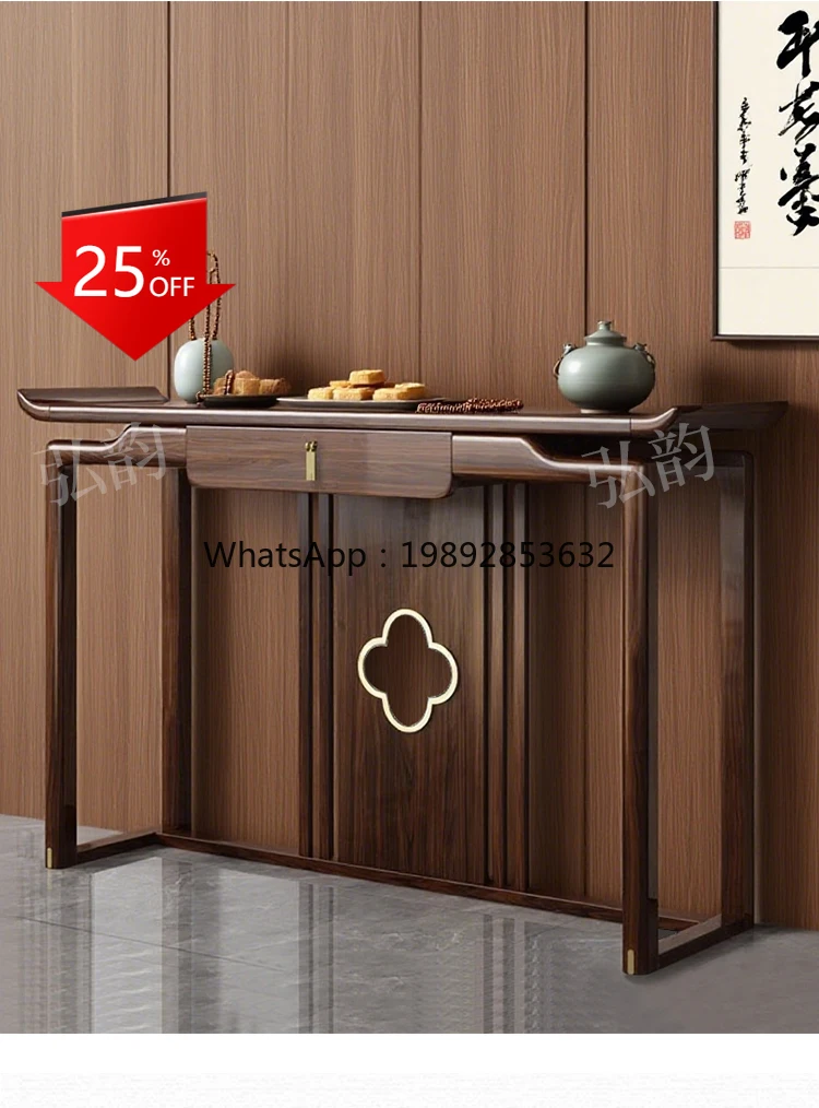

YFY New Chinese Style Black Walnut Wood Strip Case Living Room Entrance Door Wall-Mounted Altar Case