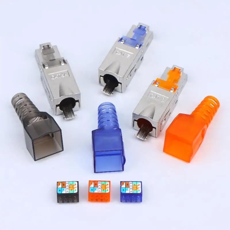 【C】1Pc RJ45 Cat8 Cat7 Cat6a Connectors Tool-Free Zinc Alloy Shielded Ethernet Termination Plugs For 23AWG SFTP Cables