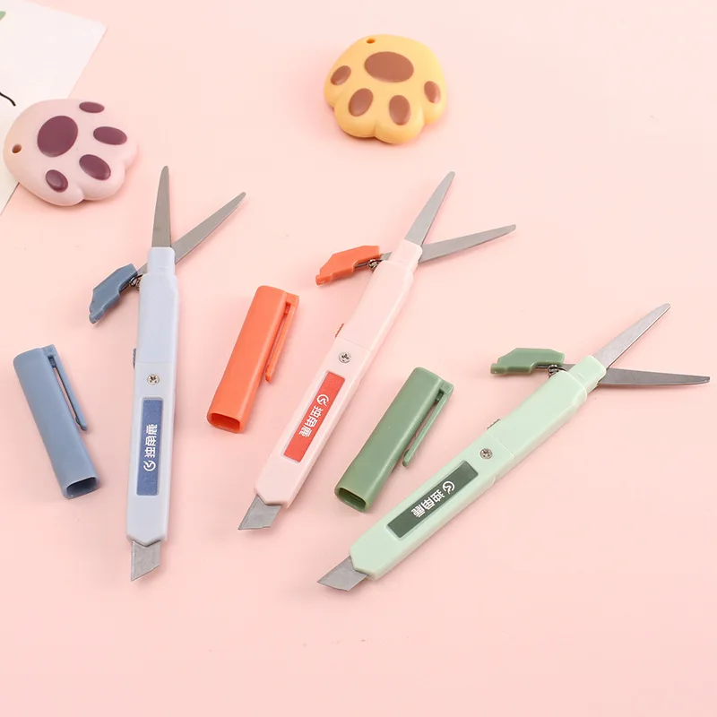 Creative Handbook Utility Knife Portable Paper Cutter Office Stationery Pen Shape Dual-purpose Small Scissors