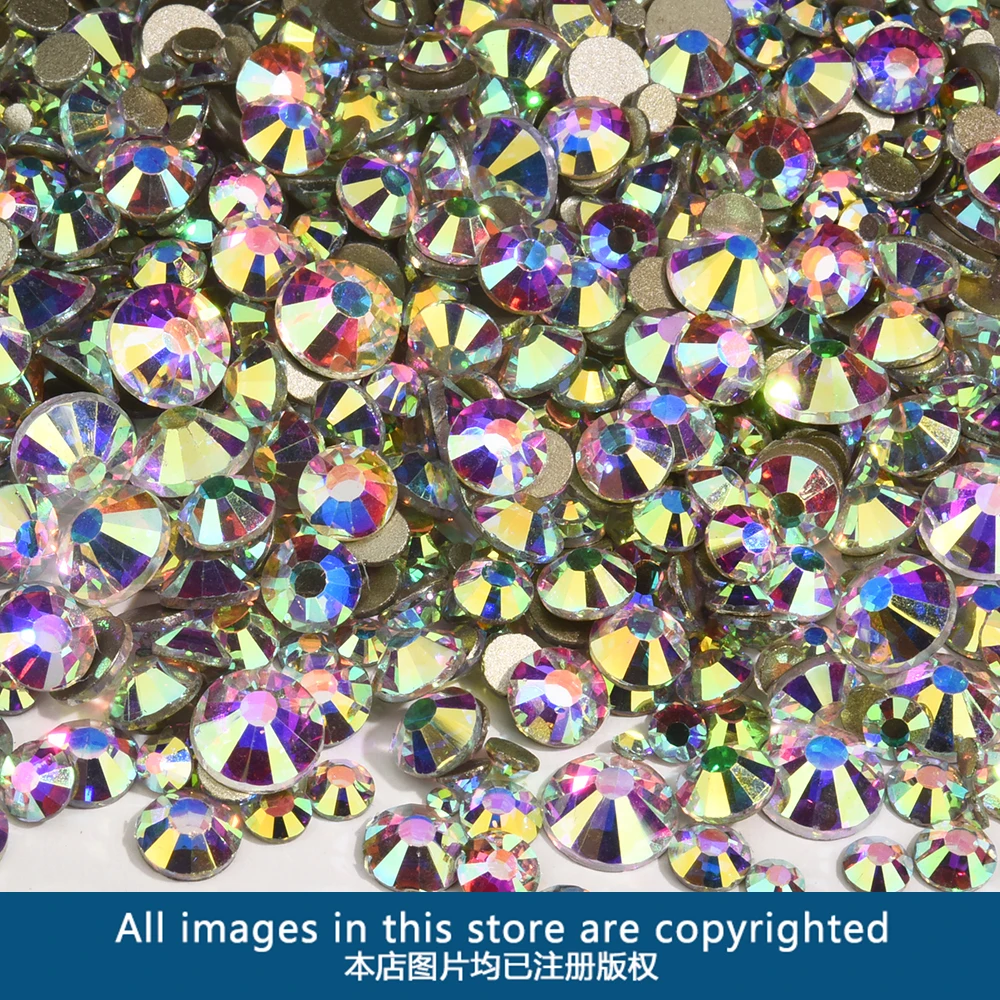 Oleeya Glitzerkristall AB Goldbasis Nicht Hot Fix Strasssteine SS3-SS50 FlatBack Strass Nähen Stoff Kleidungsstück Nail Art Dekorationen – Detail 3