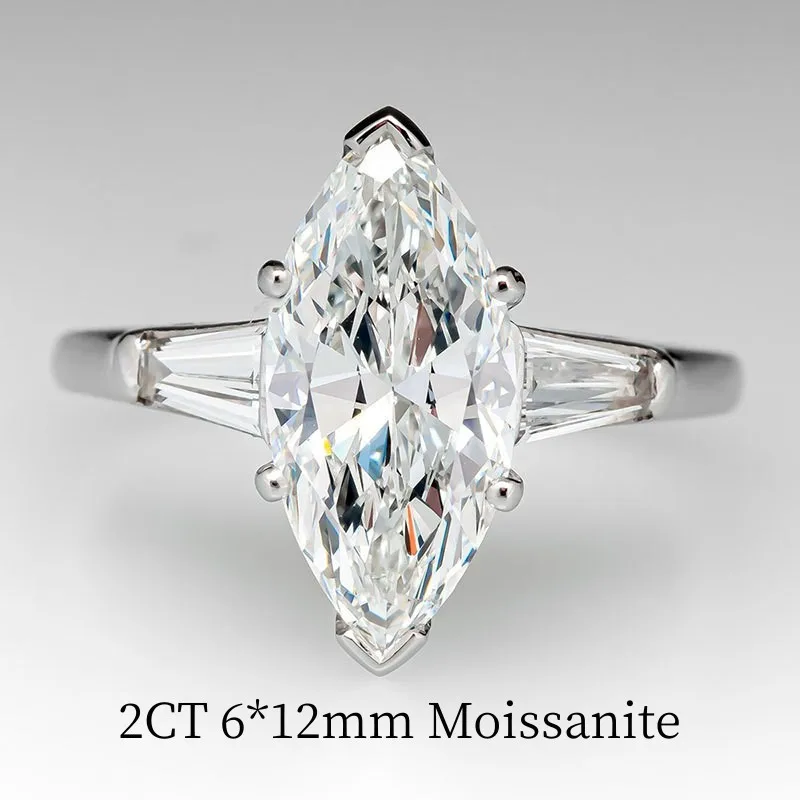 2CT 3EX D Color Marquise Moissanite Rings For Women 925 Sterling Silver Engagement Wedding Diamond Ring Fashion Jewelry Gift GRA