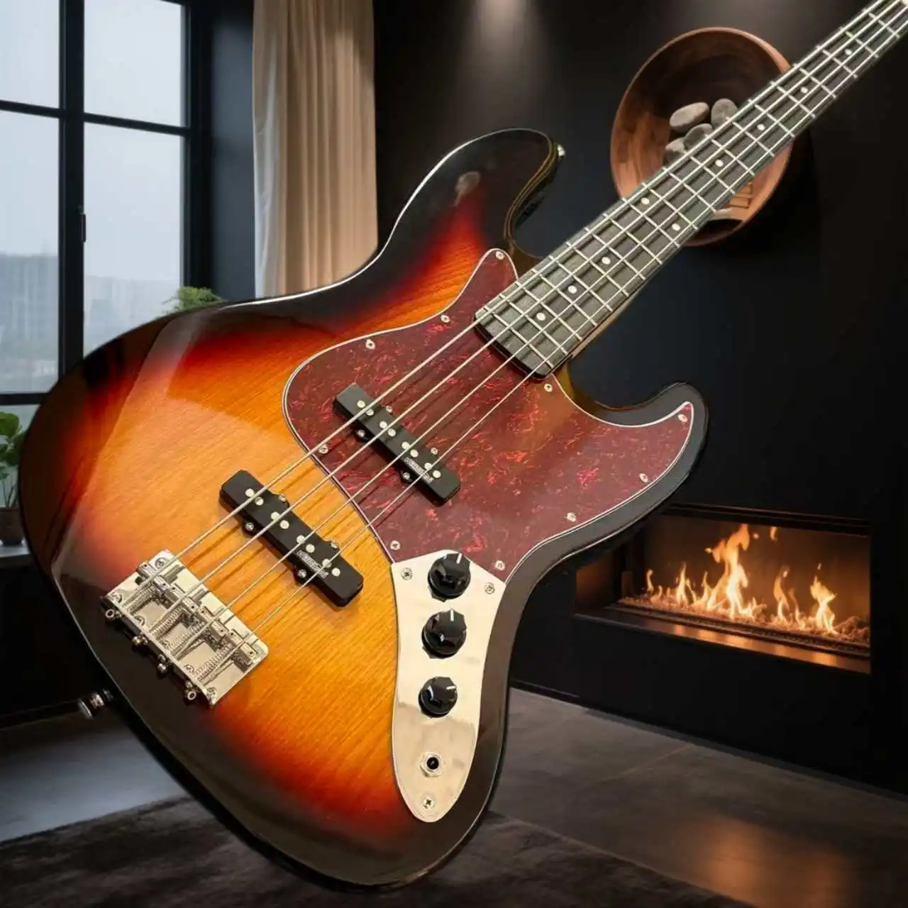 Sunburst Electric Electri Bass Guitar Dual Single Coil Vintage Tortoise Pickguard Versatile Tone Funk Jazz Stage Performance Pro