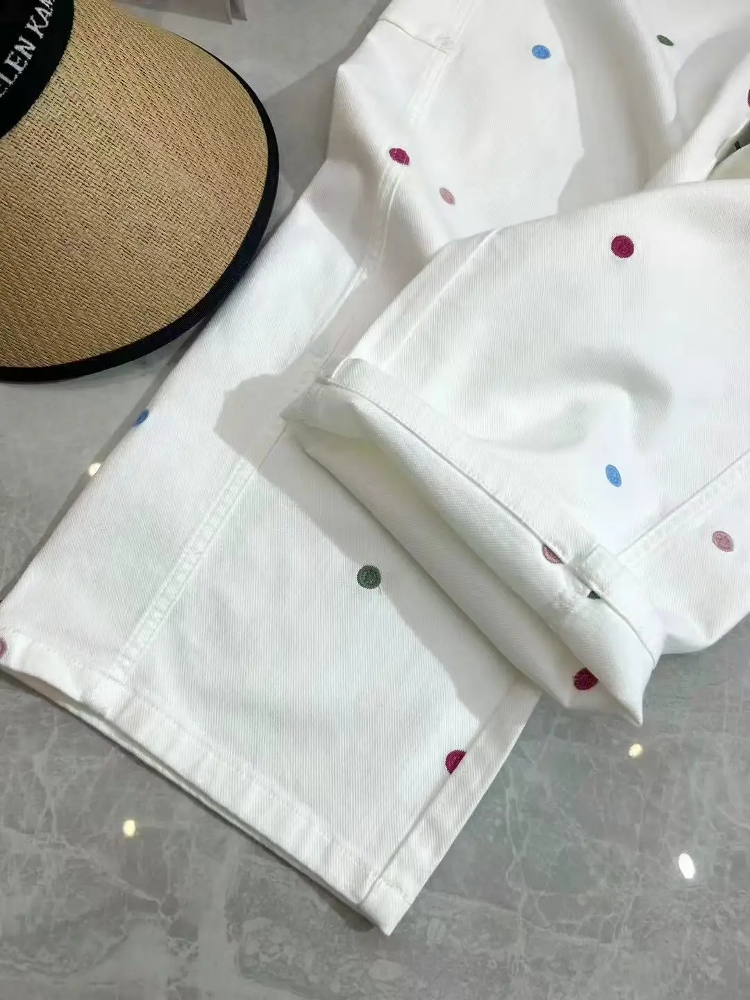 

High Waist Loose Fit Polka Dot Embroidery Knife Wide Leg Jeans Women's Faionable Versatile Casual Summer Denim