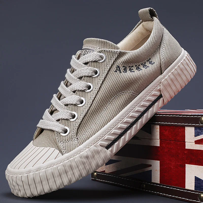 White Canvas Shoes for Men Casual Autumn Vulcanized Shoes Lace-up Students Cloth Shoe Men\'s Flats Sneakers Men Board Shoes