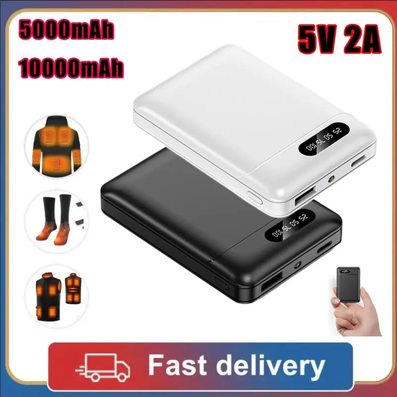 Power Bank 5000mAh/10000mAh 5V/2,1 A USB Output Mini baterai eksternal dengan lampu LED untuk rompi pemanas jaket kaus kaki