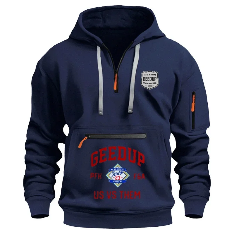 

2025 Men's Casual Sports Hoodie Autumn Fashion Arm Pocket Drawstring Loose Long-sleeved Men's European-sized Pullover Men's Top