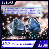 ivipQ Shanhai High-end in Ear HiFi Earphone 10mm 3DD Dynamic for Musicians IEMs 0.78mm 2pin Detachable Upgrade Cable 4.4mm Plug
