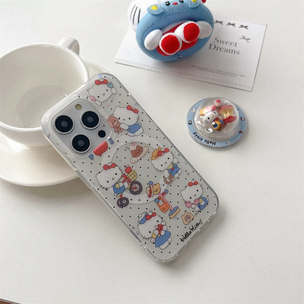 حافظة هاتف كرتونية لطيفة KT Cat، مع دعامة مغناطيسية، مناسبة لهاتف iPhone 13، 14، 15، 16 Pro Max Fundas Luxury New Cute Protecti