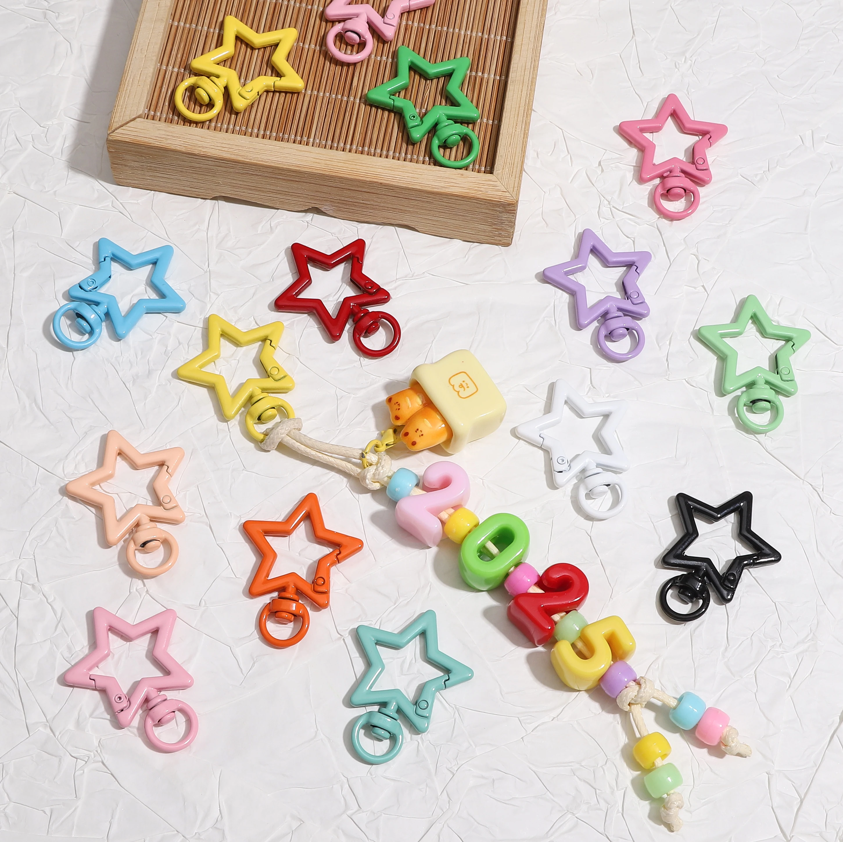 1pc 31x41mm Alloy Star Keychain 3.5mm Multicolor Painted DIY Craft Supplies BagCharms Zipper Pulls Lanyards Accessories Findings