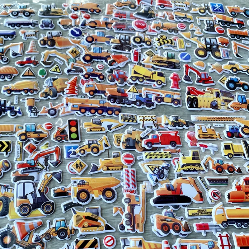 10 Sheets Kids Stickers Puffy Stickers for Girl Boy Birthday Gift For Children Scrapbooking Cartoon Engineering Vehicle Stickers