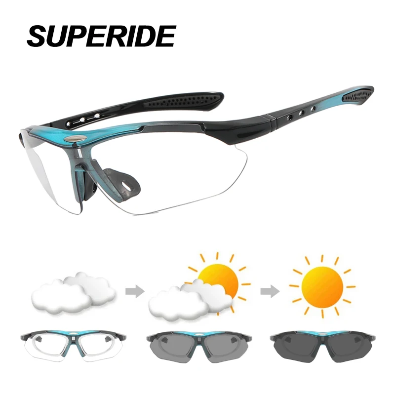 SUPERIDE Outdor Photochromic Cycling Sunglasses UV400 MTB Road Bike Glasses with Myopia Frame Men Women Bicycle Eyewear Gafas