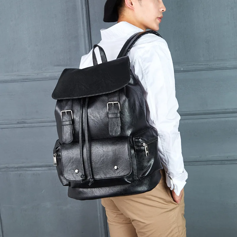 Multifunction PU Leather Men's Backpack Business Man Backpacks Casual Student School Bags For Boys Wearproof Laptop Bag