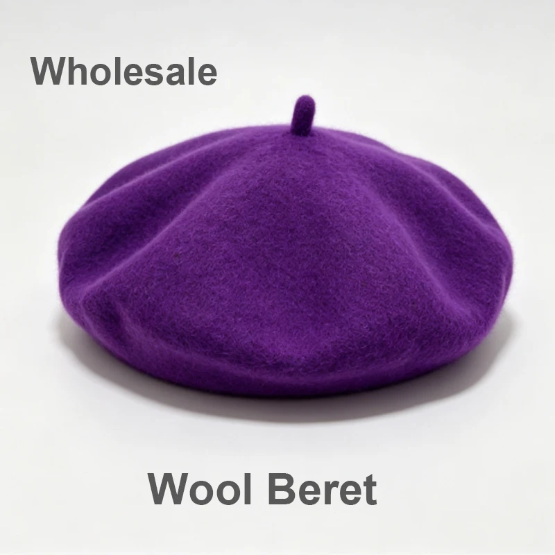 Wholesale Women Classic 80g Wool Beret Vintage Painter Hat Autumn Winter Warm Solid Color Beanie Cap