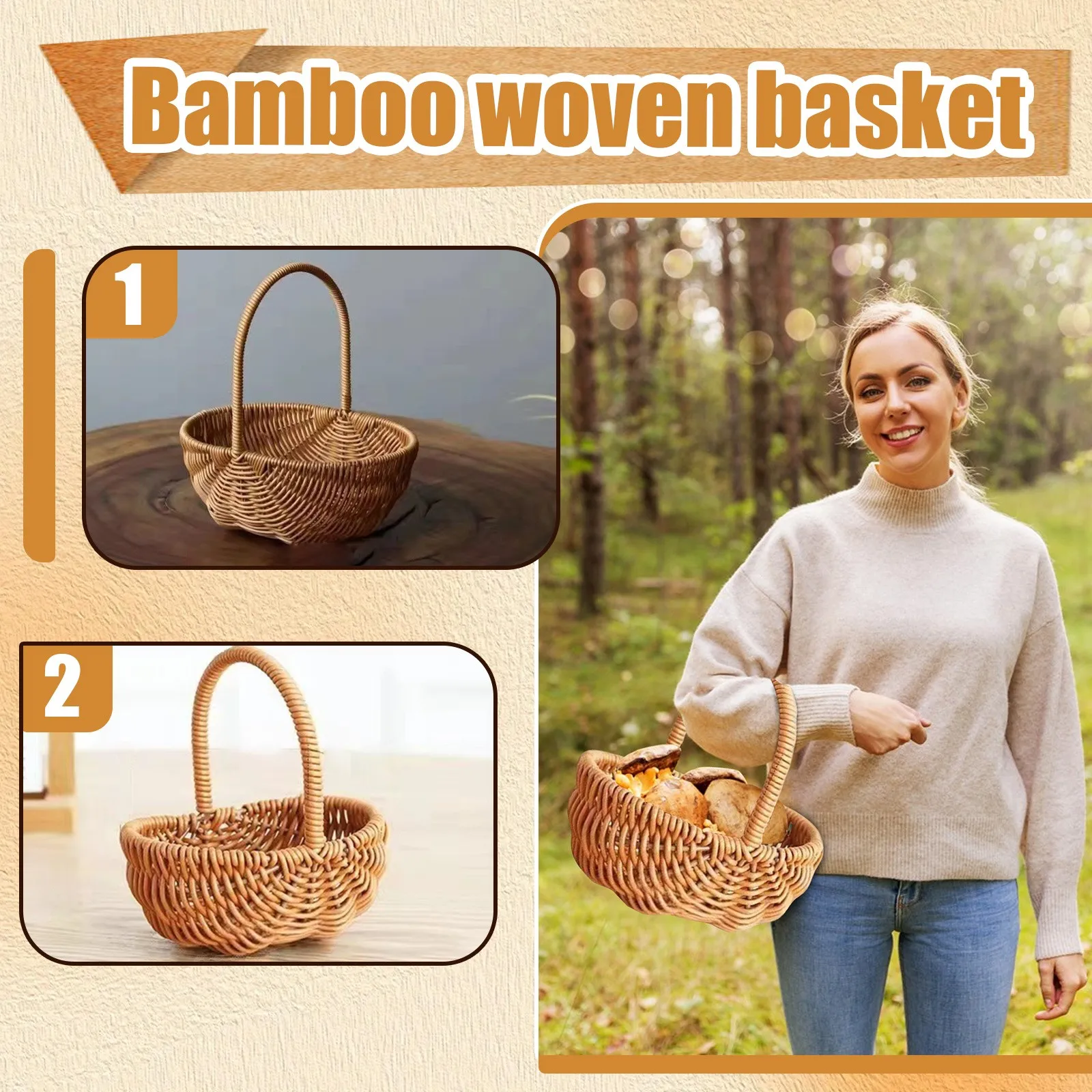 Cesta tejida de mimbre de sauce hecha a mano, contenedor de almacenamiento multiusos para el hogar con asa, cesta de flores, contenedor de Picnic