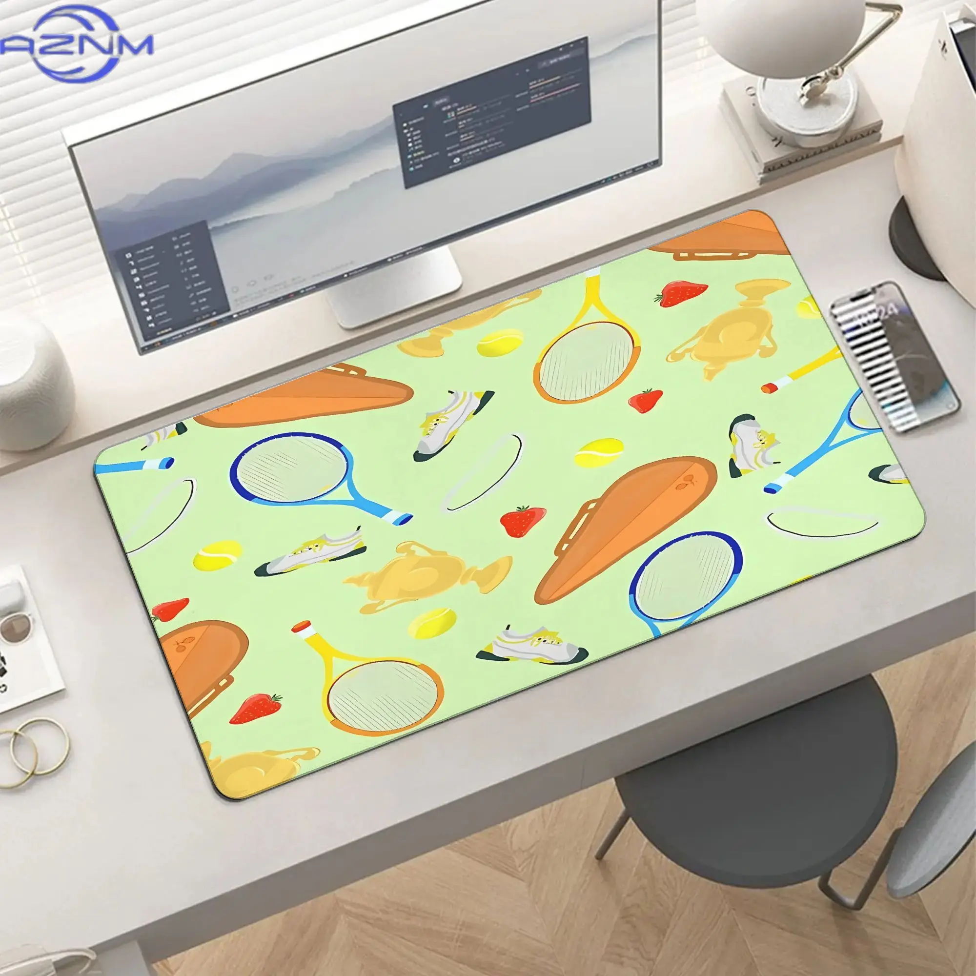 Tennis-Themed Computer Mouse Pad, Rubber Base And Smooth Typing Surface - Ergonomic Desk Mat Designed for Programmers, Gamers, A