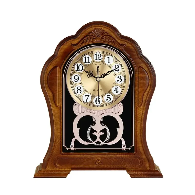 Vintage Wooden Table Clock with Pendulum, Classic Decorative Desk Clock for Home Office Living Room Silent Quartz Movement
