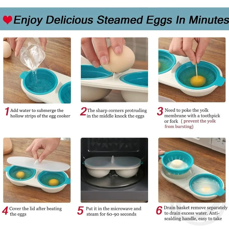 مجموعة مقلاة صياد البيض ذات الكوب المزدوج، غلاية بيض مبتكرة جديدة لفرن الميكروويف البخاري وأدوات المطبخ والطبخ