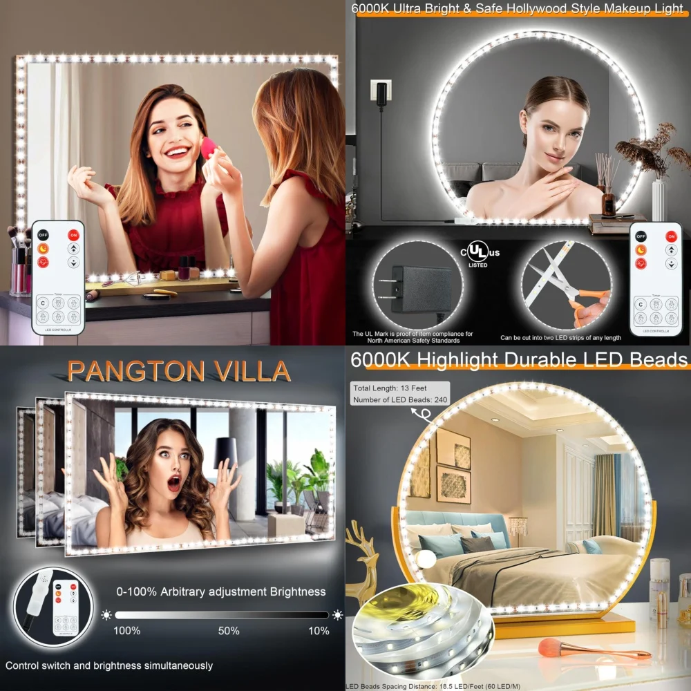 

Makeup VanitiesLED Vanity Mirror Lights 13ft 6000K Daylight White with Dimmer for Makeup Table