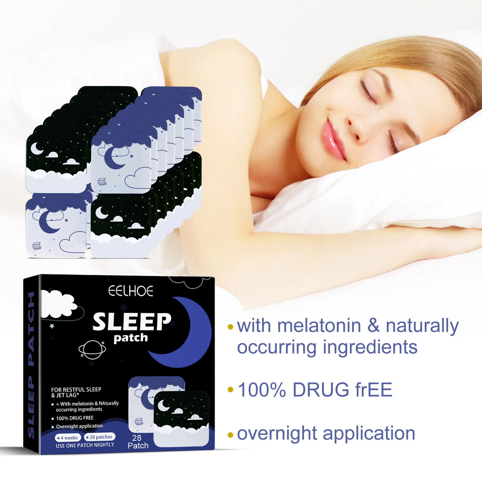 Eelhoe Improve Sleep Stickers Relieve Insomnia Irritability Stress Anxiety Headache Quality Body Relax Sleep Aid Medical Plaster