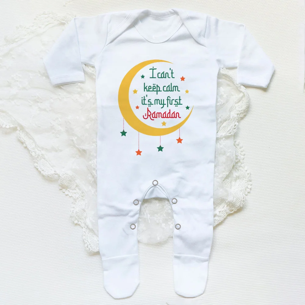 My First Ramadan Baby Babygrow Sleepsuit Long Sleeve Infant Boy Girl Sleepsuit Print Crew Neck Romper 1st Ramadan Babys Clothes