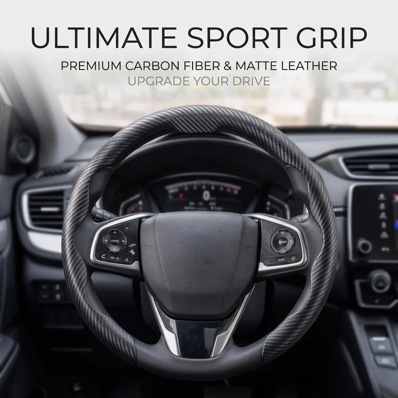 Unbranded carbon fiber texturePVC Half steering wheel cover Widened Anti-Slip Grip No-Installation Car Steering Wheel Protector