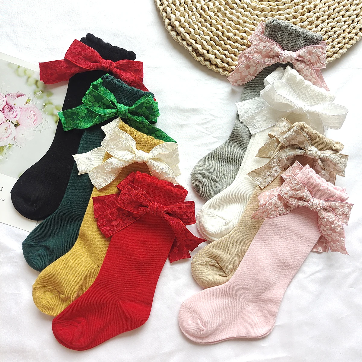 

Fashion Toddler Girls Sock 3D Flower Bow Kids Knee High Socks Cotton Infant Baby Long Tube Socken Children Stocking High Quality