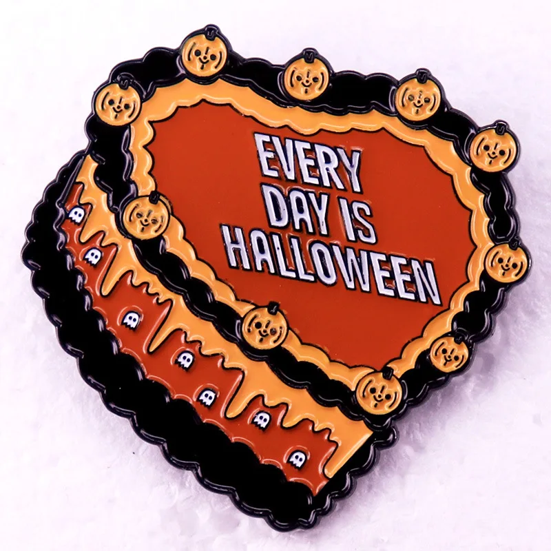 C4902 Cartoon Pumpkin Ghost Decorated Cake Badge Every Day Is Halloween Enamel Pin Lapel Pins Brooch Jewelry Accessories