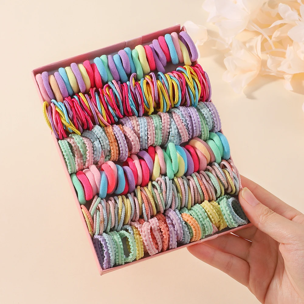 200/350Pcs Bulk Thin Knit Hair Bands For Girls No Hurt Scalp Small Elastic Hair Ties Pastel Color Kids Hair Rubber Set