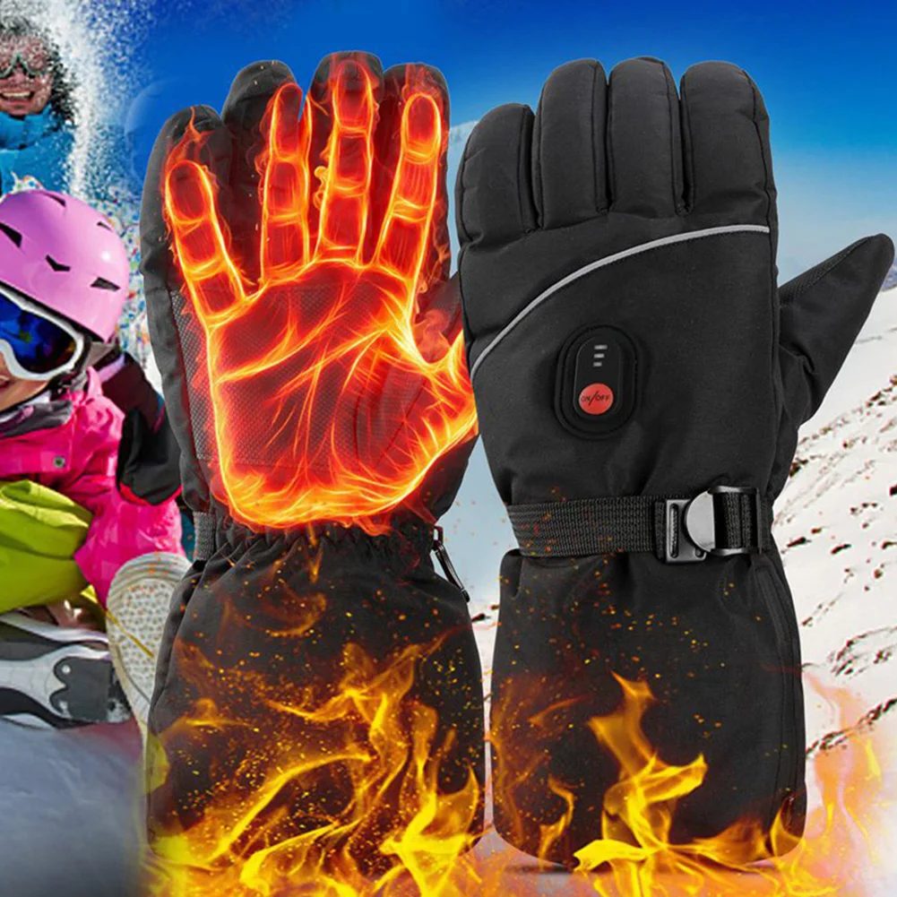 

USB Riding Heated Motorcycle Gloves 3 Speed Warm Windproof Ski Gloves Rechargeable Heating Snowboard Gloves for Men Women