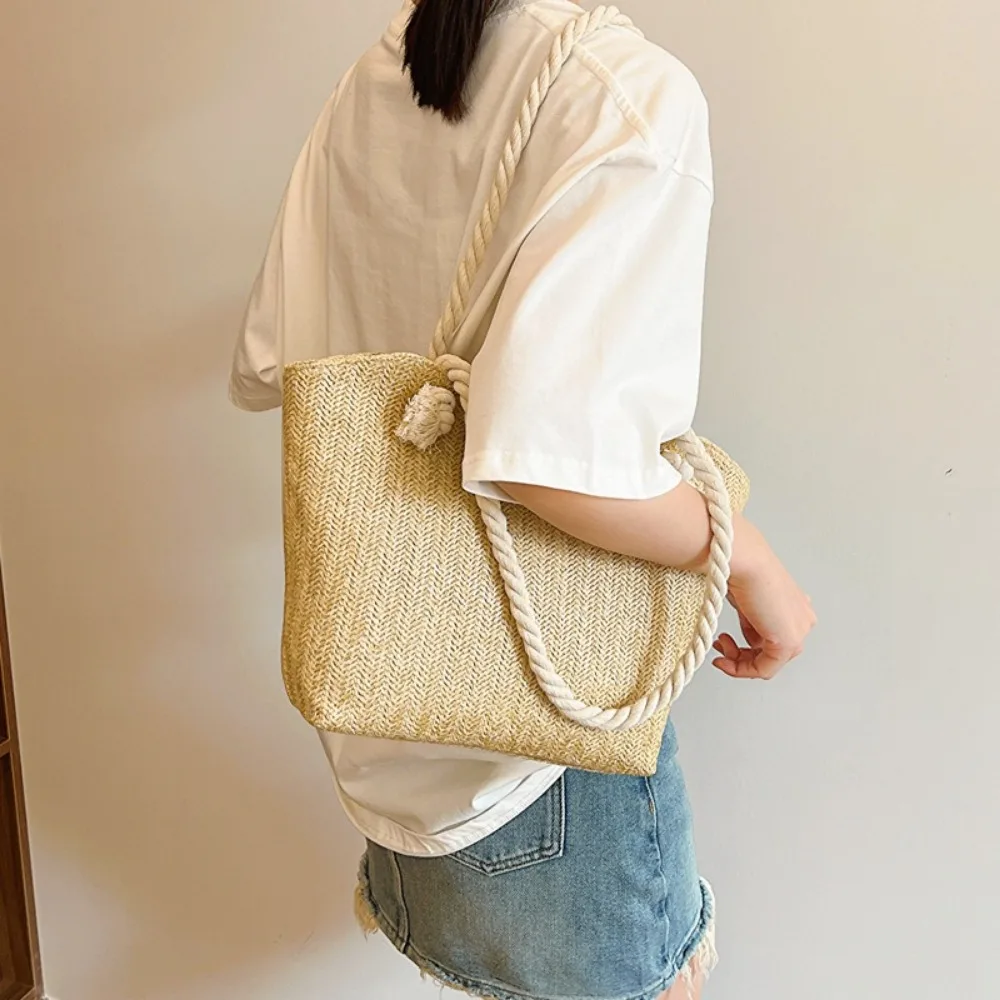 Neue Sommer-Strandtasche mit Großer Kapazität, Raffia Boho Schultertasche, Henkeltasche für Damen – Detail 15