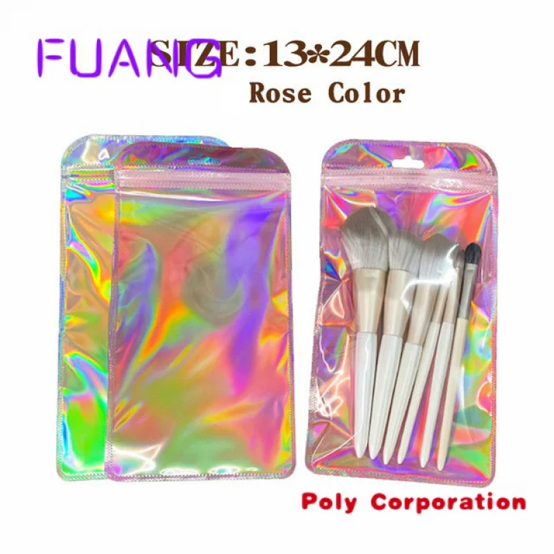 Custom  Silver Laser Holographic Resealable Smell Proof Foil Ziplock Bags Flat Clear Food Storage Bag Pouch Aluminum Plastic Pac