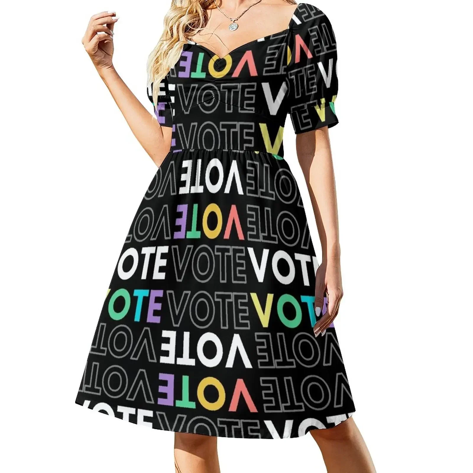 

Rainbow Vote Pattern - White Short-Sleeved Dress Prom gown clothes clothes for women Dress