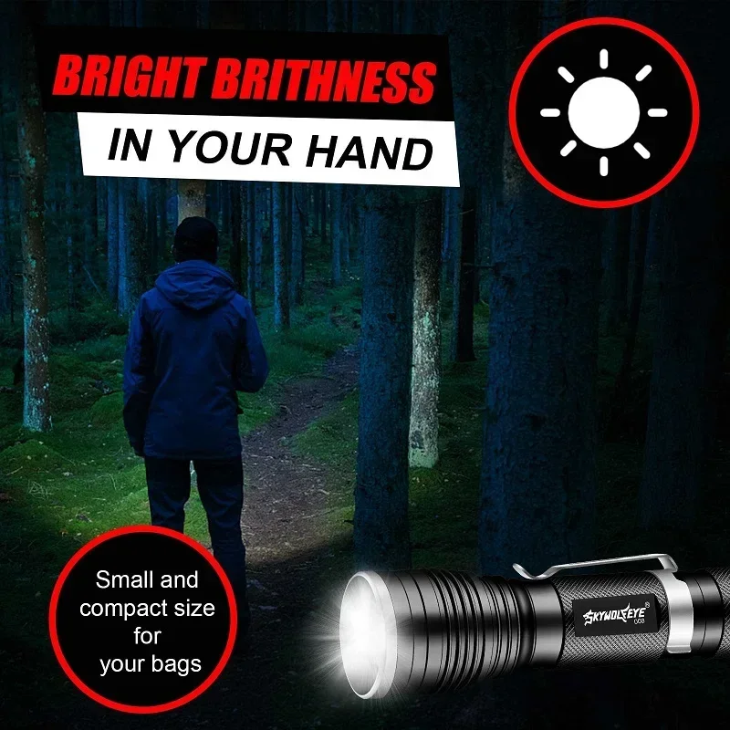 Skywolfeye Flashlight Set Battery Powered High Power Rechargeable Tactical Flashlight  for Camping Emergency