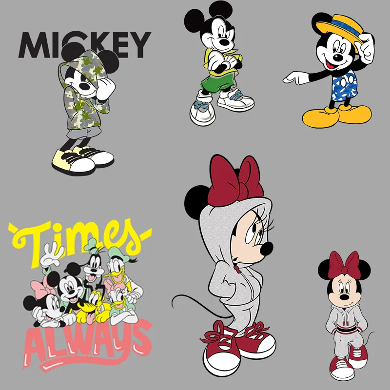 Minnie Mickey Mouse Sports Casual Patches for Clothing on Kids Girls Boys Clothes DIY Garment Hoodies Sweatshirt Disney Patch