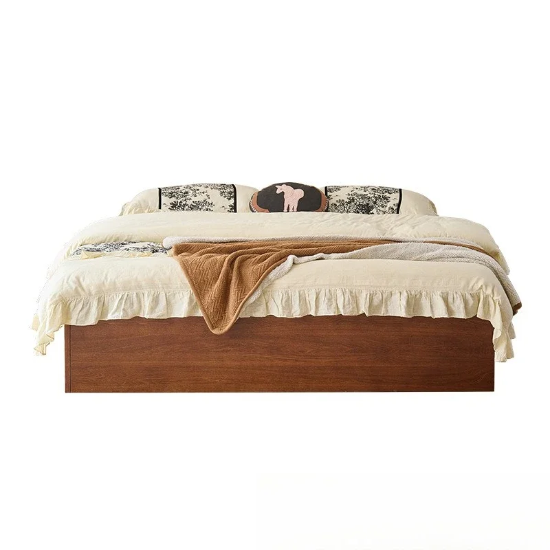 All solid wood medium antique tatami two-pump storage Small apartment ash wood double bed Bedroom three-pump storage bed