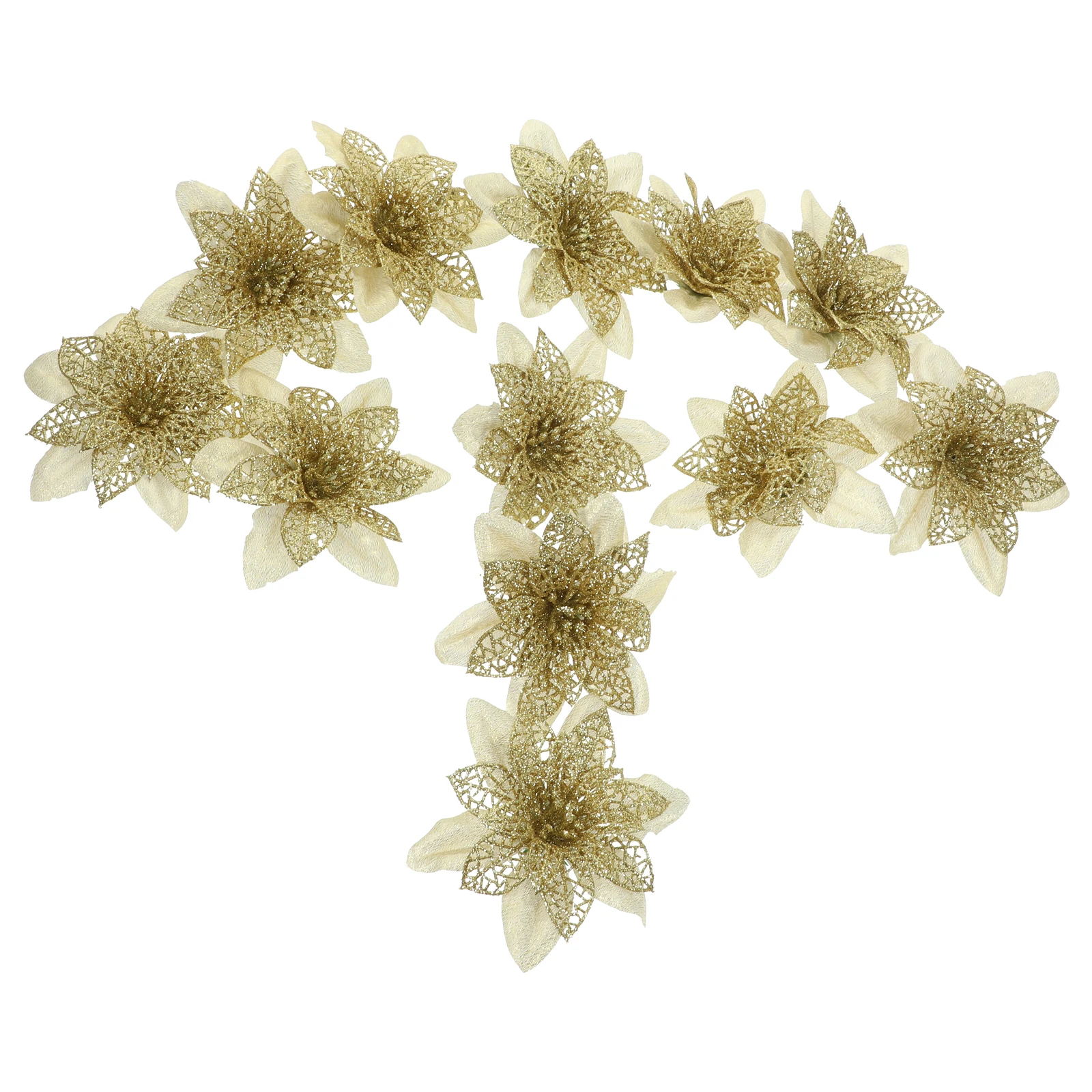 

12Pcs Artificial Poinsettia Flowers Glitter Xmas Christmas Tree Decorations Festive Holiday Floral Decor Glitter Poinsettia